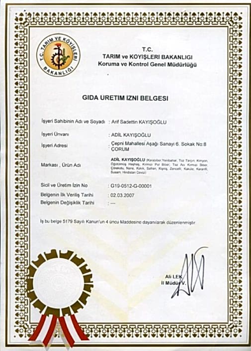 Gıda Üretim Belgesi Gıda Üretim Belgesi