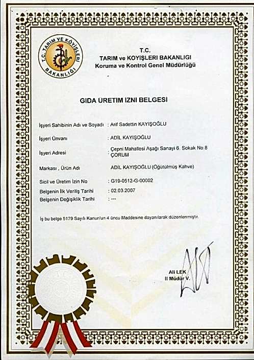 Gıda Üretim Belgesi Gıda Üretim Belgesi